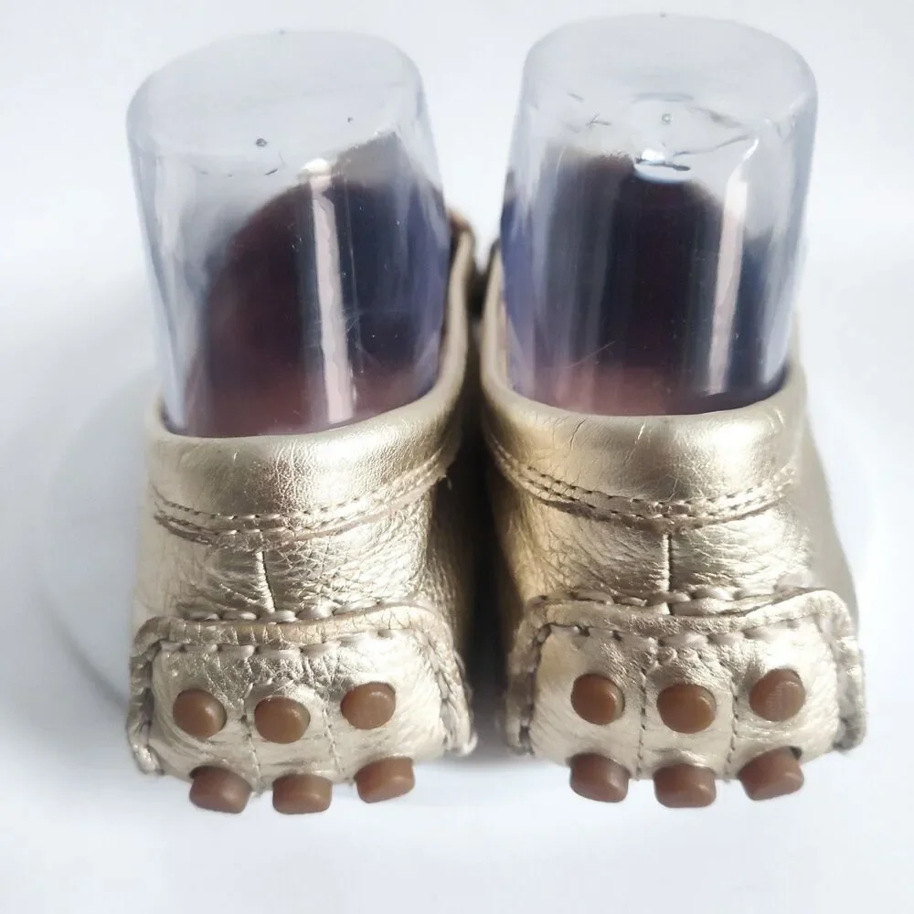 Coach Penny‎ Loafers Size 7 Logo Leather Slip On Flats Napoleon Metallic Gold